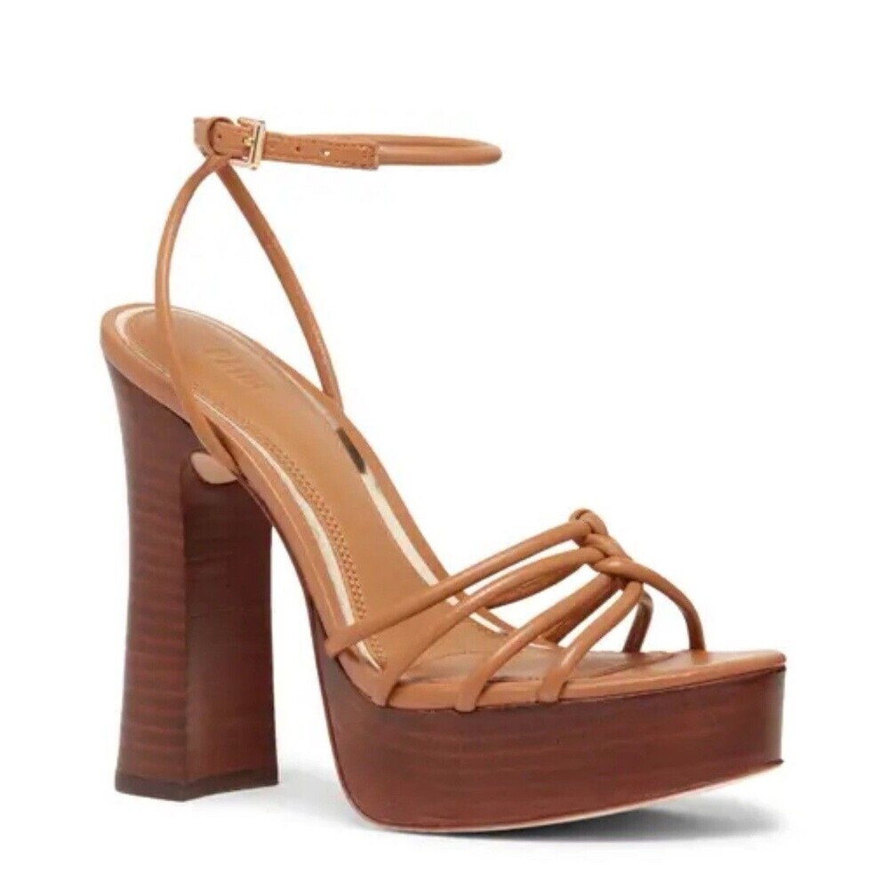 PAIGE Women’s Size 8 Haley Platform Sandal Cognac Brown LEATHER Strappy